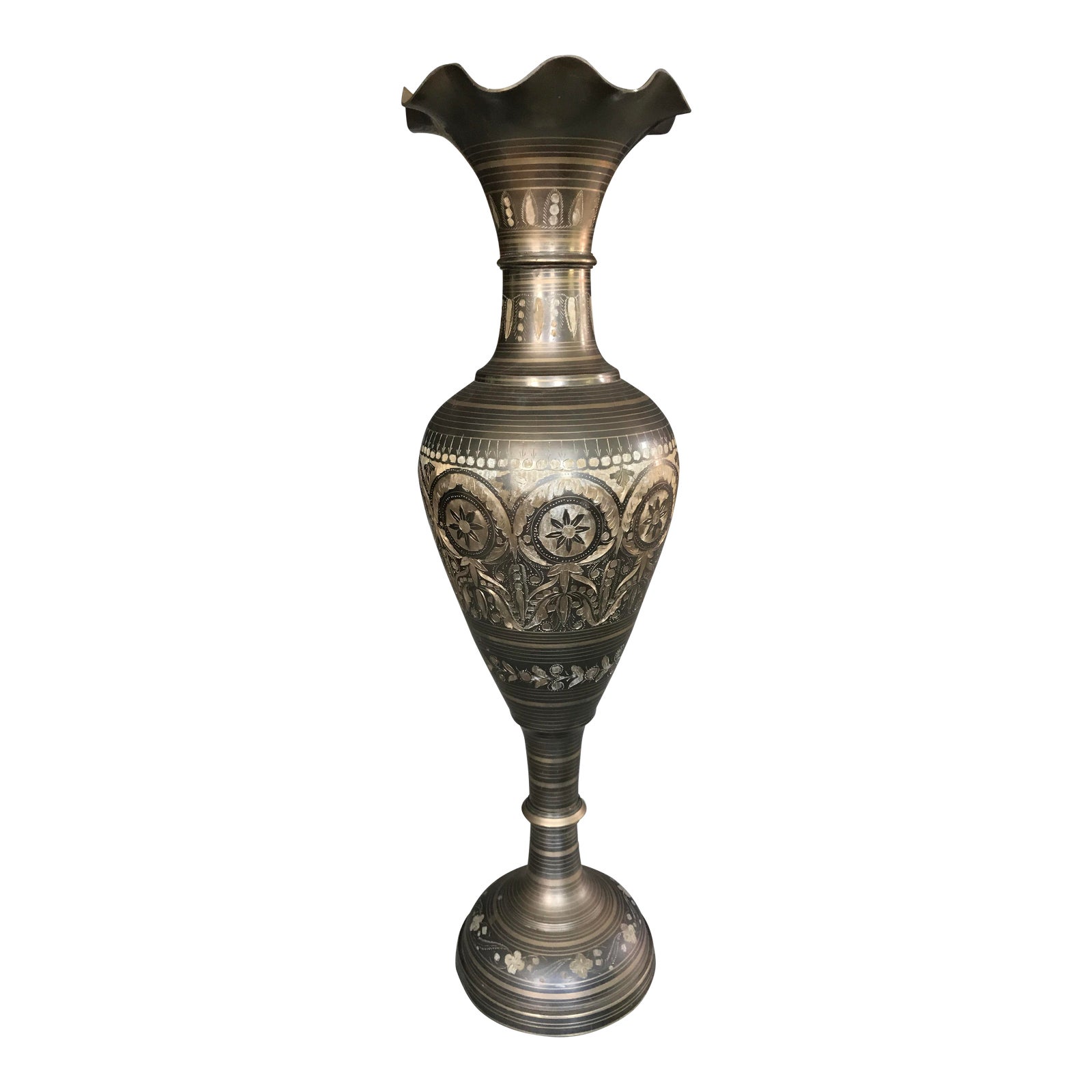 Indian Etched Brass Floor Vase Chairish