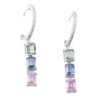 Natural multi sapphire 2.54cts & diamond 0.26cts earring in 14k gold For Sale
