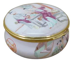 Mid 20th Century Halcyon Days England Chinese Chinoiserie Enamel Keepsake Box 2.5"