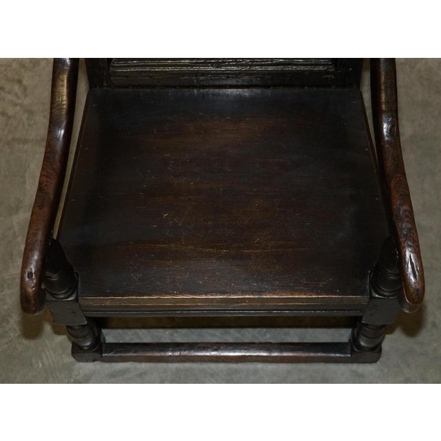 17th Century English Jacobean Hand Carved Oak Armchair with Tudor Panelling For Sale - Image 13 of 18