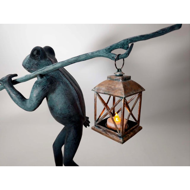 Mid-Century Modern Late 20th Century Spi Walking Frog With Lantern Garden Statue For Sale - Image 3 of 6