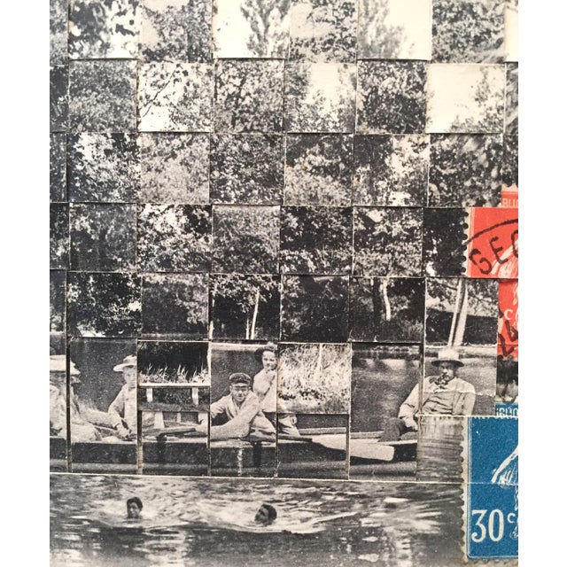 Early 21st Century En Bateau - Unique Hand Cut and Woven Vintage Photo Postcards, Framed For Sale - Image 5 of 5