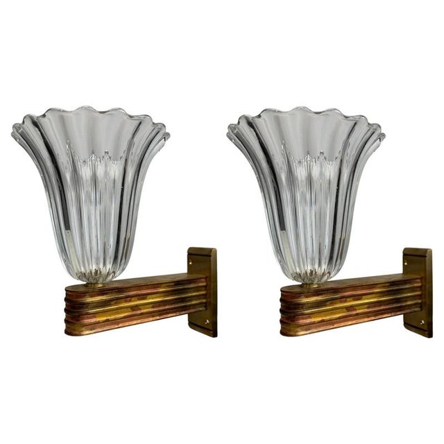 Murano Glass Wall Lamps attributed to Ercole Barovier, Italy, 1940s, Set of 2 For Sale - Image 13 of 13