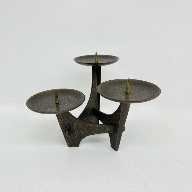 Modernist Sculptural Brutalist Bronze Metal Candleholder, France, 1960s For Sale - Image 14 of 18