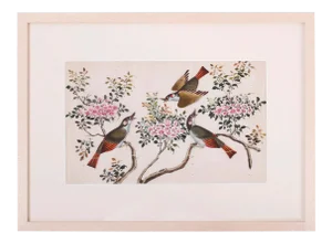 Antique Pith Painting of Birds