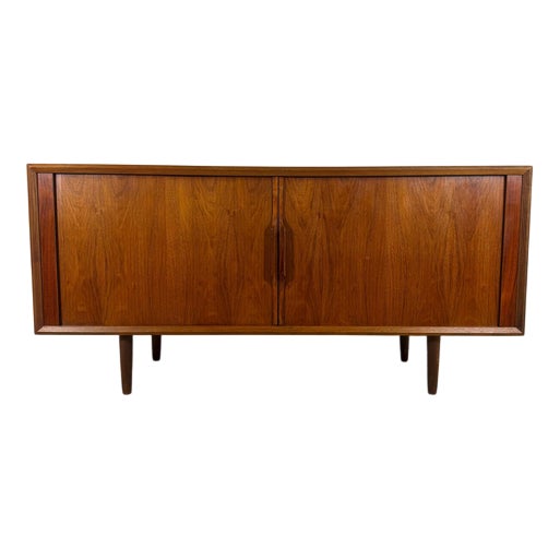 Mid-Century Scandinavian Teak Sideboard with Retractable Doors For Sale