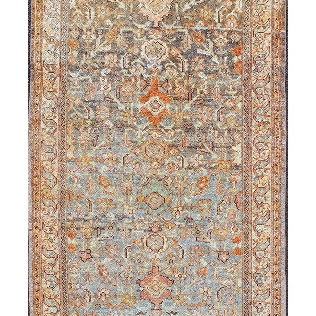 Tribal Antique Persian Sultanabad Rug With a Soft Sky Blue Field With Stylized Palmette 4'4 X 9'4 For Sale - Image 3 of 12