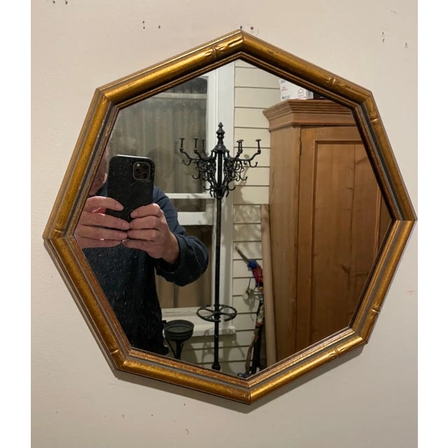 Hollywood Regency Vintage Gilt Faux Bamboo Mirror For Sale - Image 3 of 10