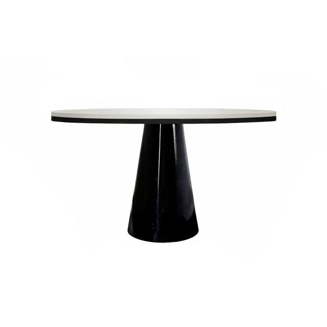 Dining Table with White Matter Lacquered Tabletop and Base in High Gloss Black Lacquered Wood. Chi is vital energy. What...
