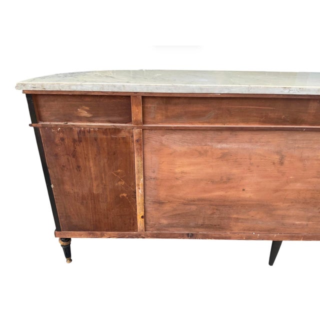 Louis XVI Style Ebonized Enfilade Buffet With Carrara Marble Top Bronze Mounts For Sale - Image 12 of 12