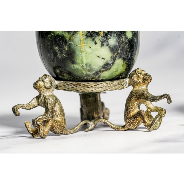 1950s Wonderful Antique Polished Stone Specimen Eggs on Monkey Stands Grand Tour Mineral Collection Pair Home Decor For Sale - Image 5 of 16