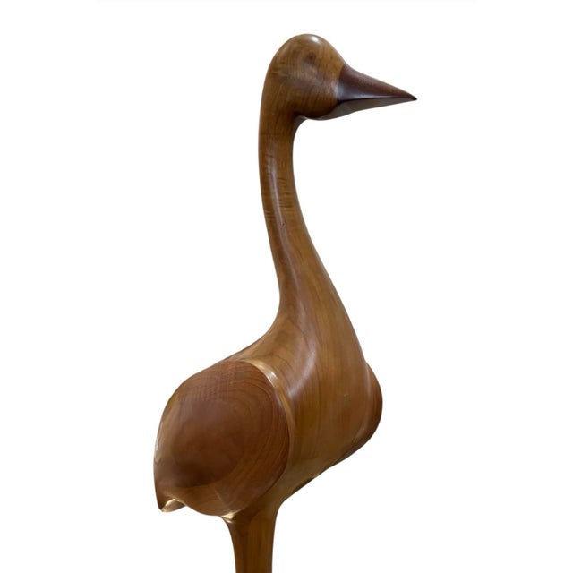 Mid-Century Modern Vintage Hand-Carved Teak Wood Crane Shorebird Sculpture – 37" For Sale - Image 4 of 12