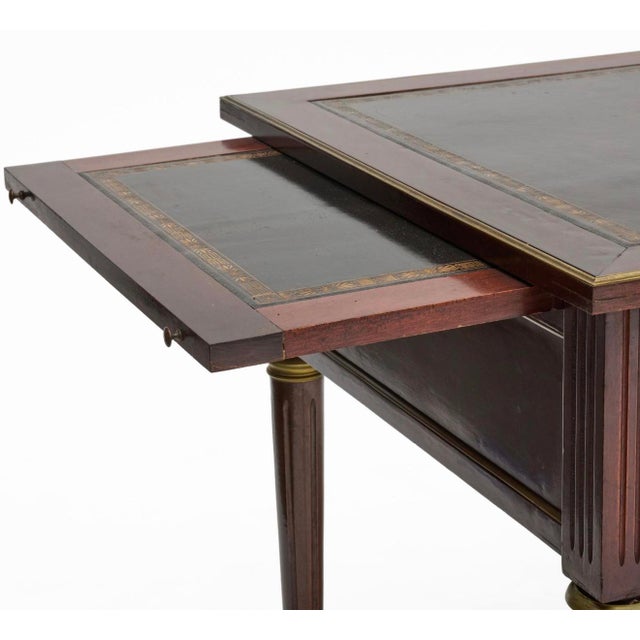 French French Louis XVI Style Brass Mounted Writing Desk. Black Leather Top For Sale - Image 3 of 10
