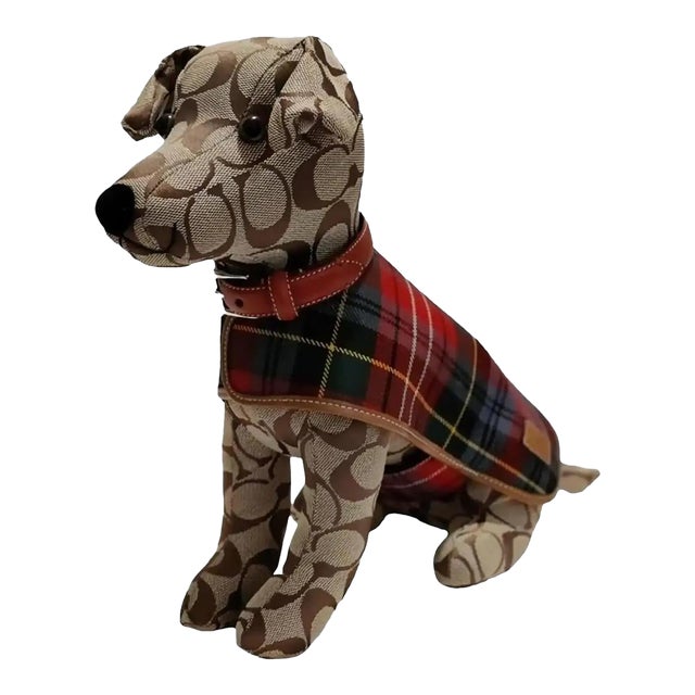 Vintage Coach Leather Signature Stuffed Collectible Khaki Display Dog For Sale