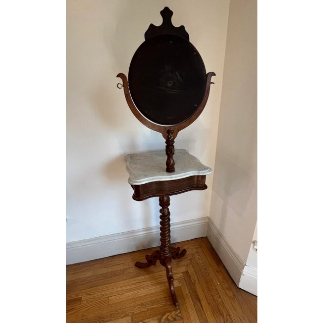Antique Standing Shaving Station With Swivel Mirror and Marble Tabletop For Sale - Image 4 of 9