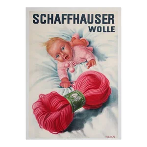 Vintage Poster Swiss Schaffhauser Wolle Wool Yarn Knitting 1935