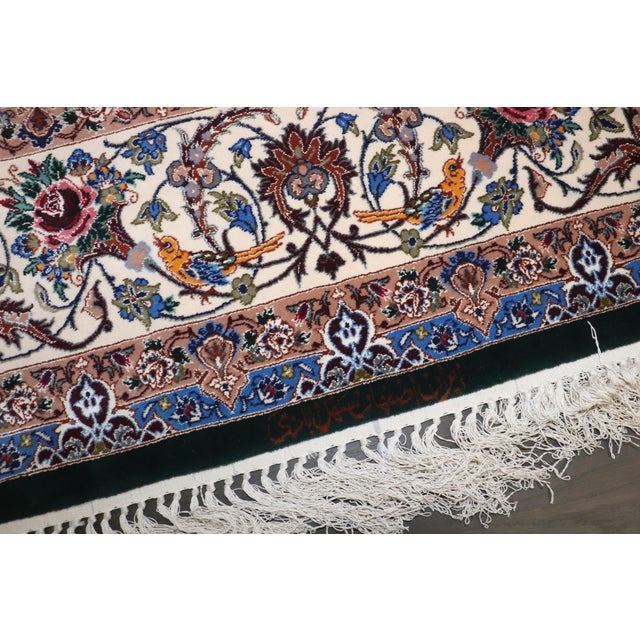 Mid 20th Century Vintage Zabihi Collection Silk Warp Green Persian Isfahan Prayer Rug - 5'3" x 8'5" For Sale - Image 5 of 12