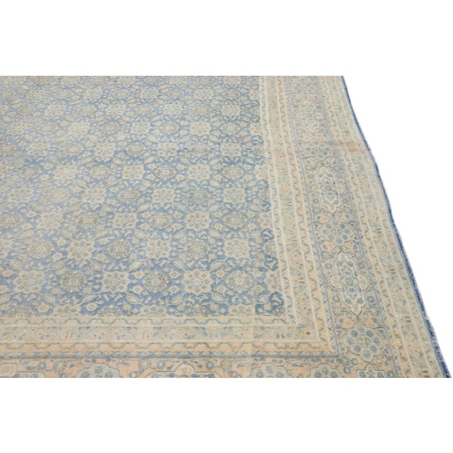 Textile Antique Persian Tabriz Handmade Floral Pattern Blue Wool Rug For Sale - Image 7 of 11