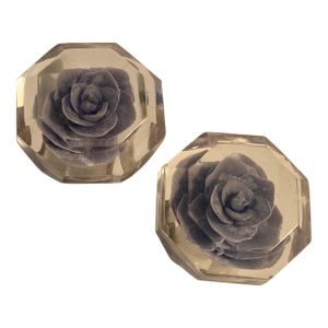 1960s Rose Imbedded Lucite Knobs a Pair