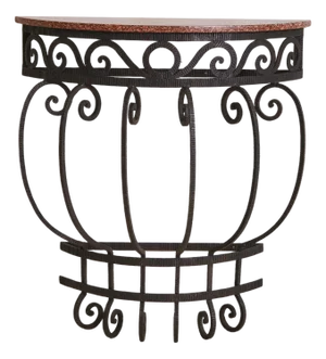French Wrought Iron Demilune Console with Rosso Verona Marble Top, 1940s