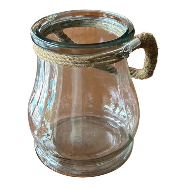 l.e. Smith Glass Jar With Jute Rope Handle, Coastal Style For Sale