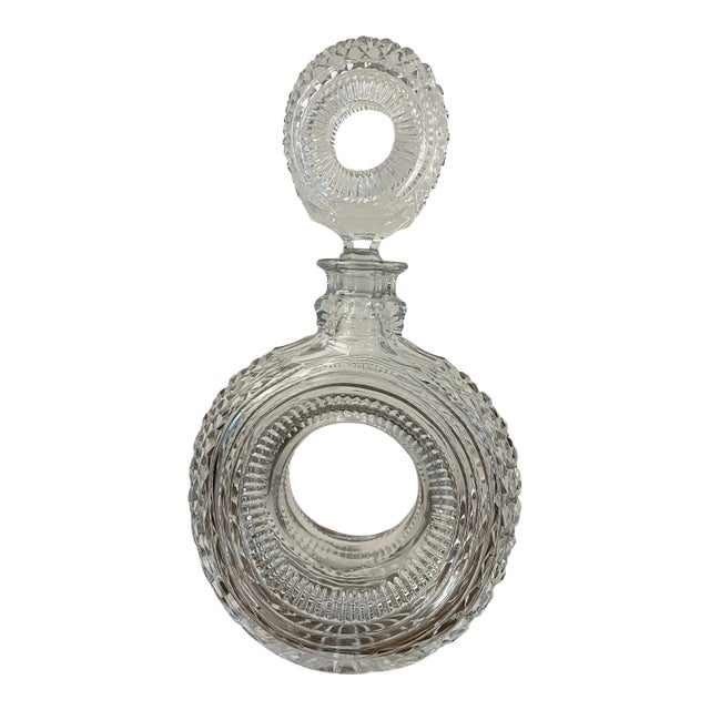 Vintage Round Glass Crystal Decanter With Stopper For Sale