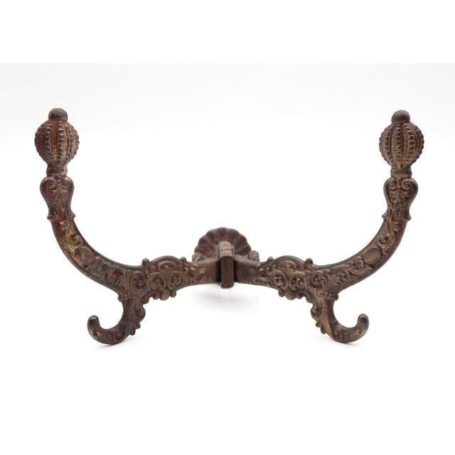 Victorian Early 20th Century Pair of Victorian Brass Plated Cast Iron Hall Tree Hooks For Sale - Image 3 of 6