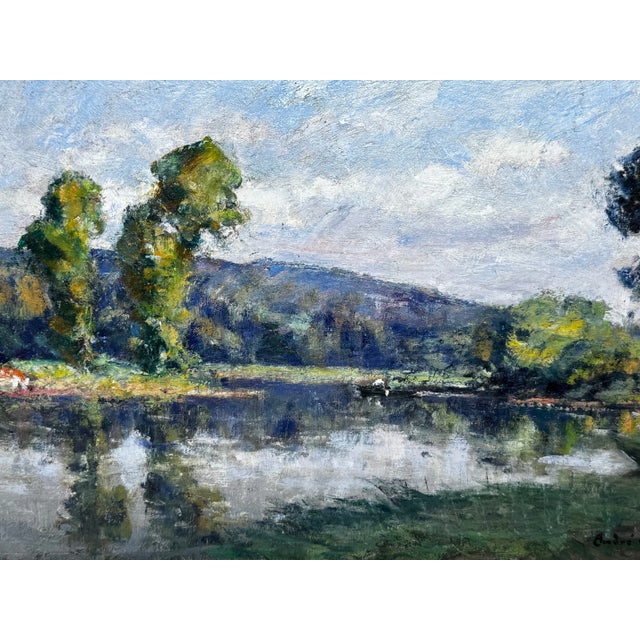 1 Fine French Impressionist Oil Painting Landscape Fishing River Orne Normandy Northern France by André Prévot-Valéri....