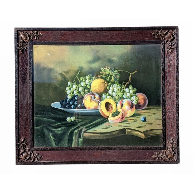 Antique Still Life Fruit Art in Black Forest Wooden Frame For Sale - Image 9 of 9