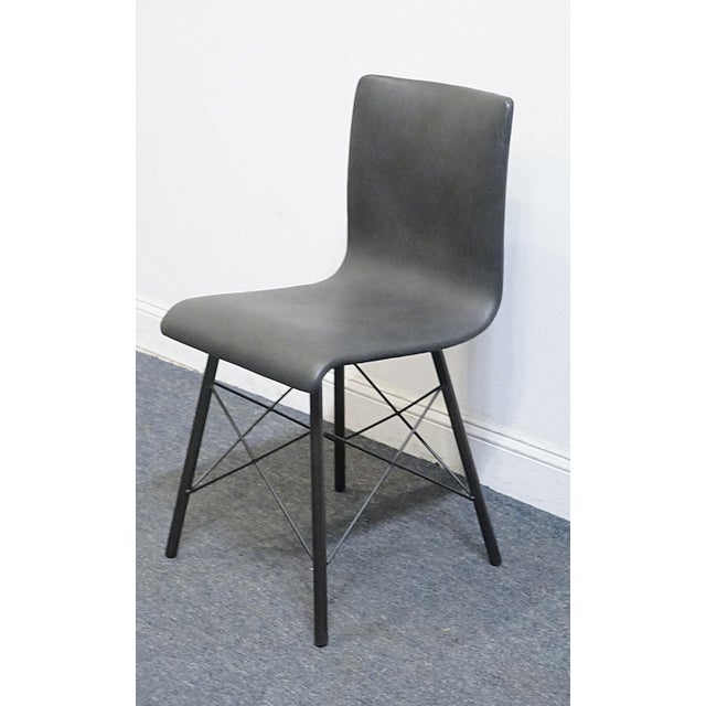Four Hands Furniture Irondale Diaw Collection Industrial Modern Style Faux Black Leather Dining Side Chair W. Waxed Iron Legs For Sale - Image 4 of 8