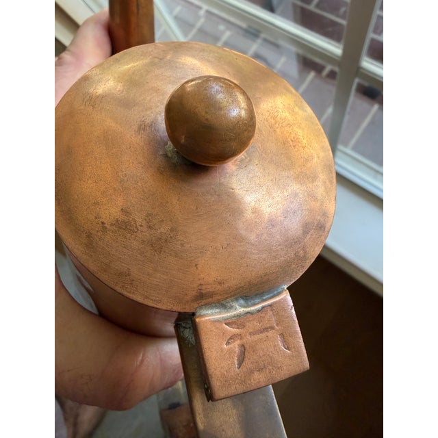 1960s Handcrafted Mid-Century Modern Copper Coffee Service Artisan Studio Brass & Wood Sculptural Design - Set of 3 For Sale - Image 4 of 18