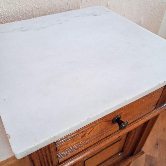 Brown French Oak Side Table with Marble Top, 1900s For Sale - Image 8 of 15