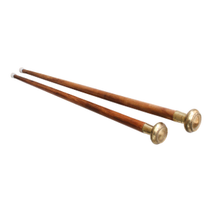 English Vintage Carved Hardwood & Brass Walking Sticks S/2