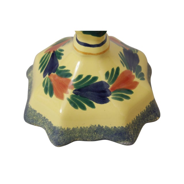 Ceramic French H B Quimper Faience Ceramic Candlesticks, a Pair For Sale - Image 7 of 8