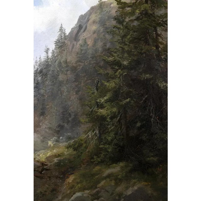 After E.T. Compton, Cloudy Mountain Landscape, Oil on Cardboard, 19th Century, Framed For Sale - Image 3 of 7