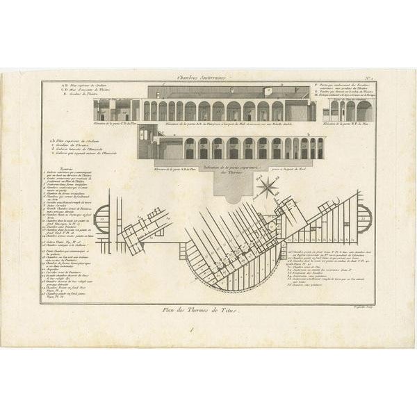 Antique Plan of Underground Area of Baths of Emperor Titus, Rome, Italy, 1786 For Sale - Image 3 of 5