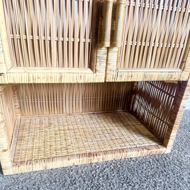 1980s Boho Chic Wicker Rattan Sideboard Cabinet For Sale - Image 5 of 9