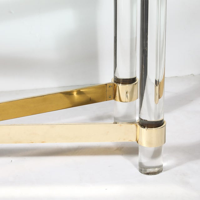 Karl Springer Mid-Century X Form Polished Brass & Lucite Console Table by Karl Springer For Sale - Image 4 of 14