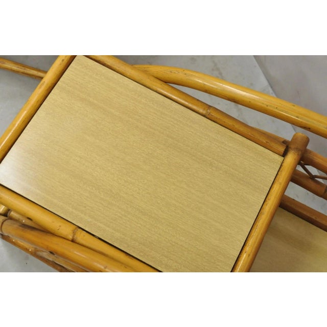 Vintage Tiki Rattan Bentwood Bamboo 2 Tier Sculptural End Tables - A Pair For Sale In Philadelphia - Image 6 of 12