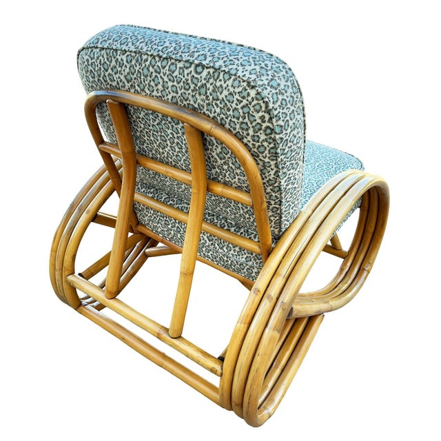 1950s Restored Mid-Century 3/4 Round Pretzel Arm Rattan Lounge Chair Set For Sale - Image 10 of 18