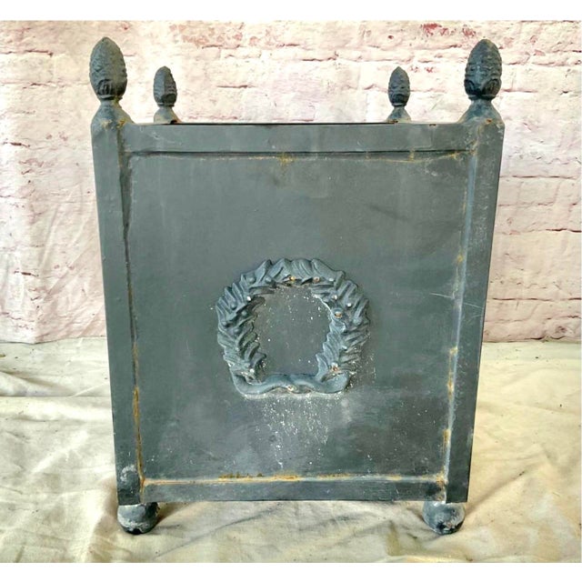 Metal Neoclassical Metal Planters With Laurel Wreath Motif, Pair For Sale - Image 7 of 11