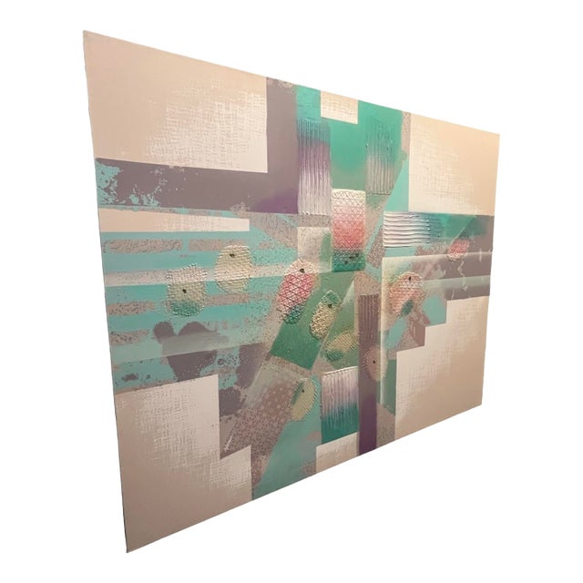 Vintage Postmodern 1980s Abstract Large Canvas Oil Painting Wall Art Signed Noah For Sale