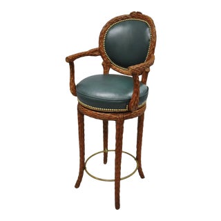 Faux Bois Branch Wooden Swivel Bar Stool For Sale