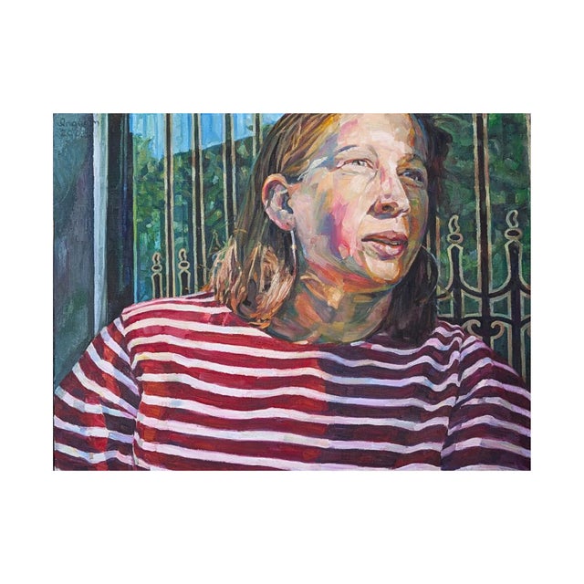 Striking original oil on canvas portrait painting, signed “Ingham 2003” in the upper left. With expressive brushwork,...