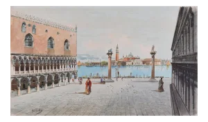 Venice, Piazza San Marco - Original Watercolor by A. Guidotti Early 20th Century