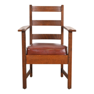 L. & J. G. Stickley Antique Mission Oak Arts & Crafts Ladder Back Armchair