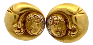 1990s Vahe Naltchayan 18k Yellow Gold Sun & Moon Clip-on Earrings, R-1994, Diamond Accent, A Pair