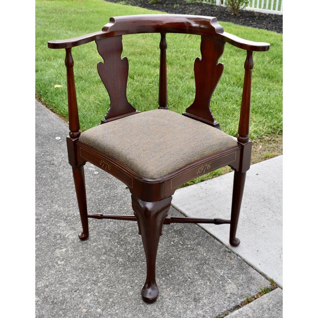 Vintage (1970's) Corner Chair has a Queen Anne Style. Made of Wood. Solid Mahogany. The Chair is part of a Bicentennial...