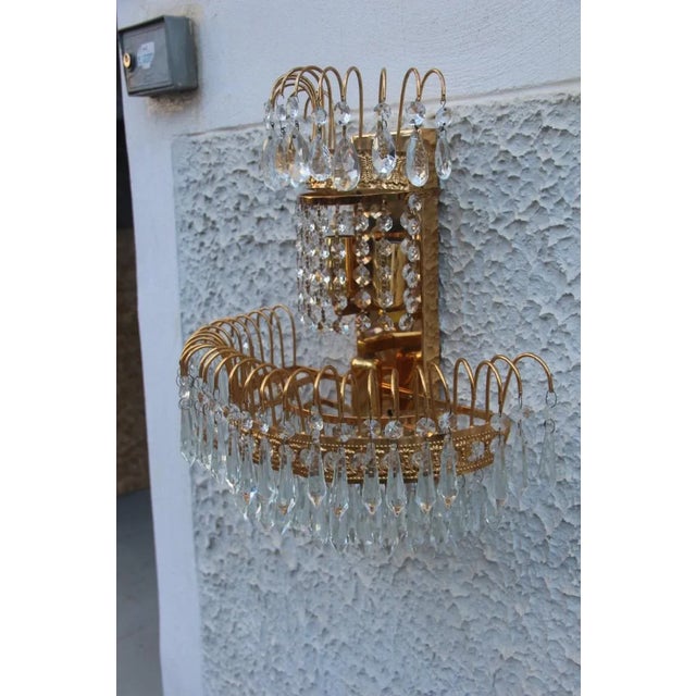 Vintage Gold-Plated Swarovski Crystal Wall Lights, 1970s, Set of 6 For Sale - Image 3 of 13
