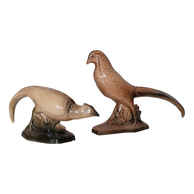 Art Deco Ceramic Pheasants, 1950s, Set of 2 For Sale